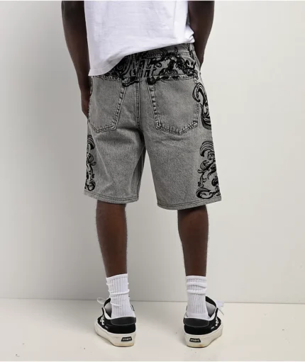 Ninth Hall Waylay Tussle Grey Wash Denim Shorts