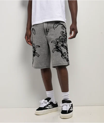 Ninth Hall Waylay Tussle Grey Wash Denim Shorts