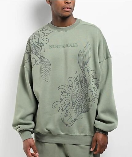 Koi Pond Green Ninth Hall Oversized Crewneck Sweatshirt
