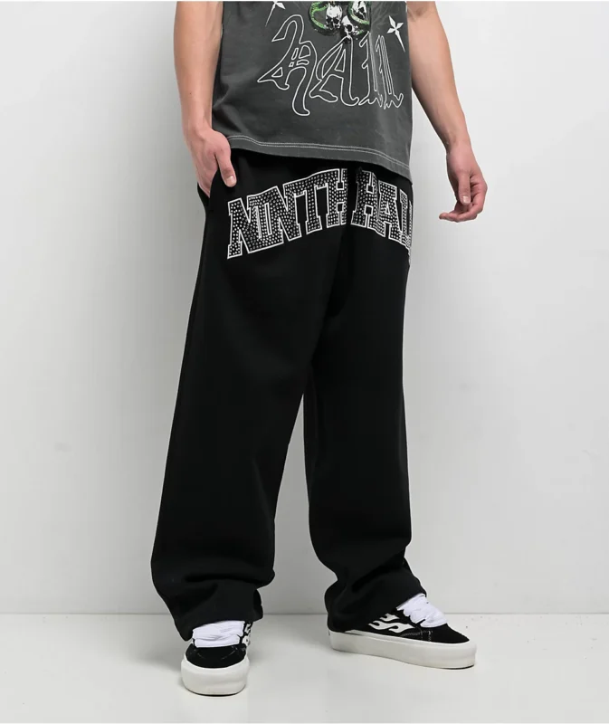 Ninth Hall Rhinestone Black Oversized Sweatpants